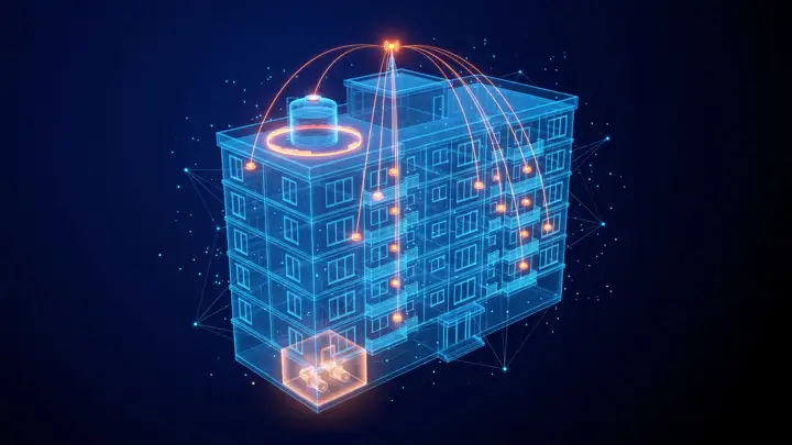 Edificio inteligente con medición de agua, luz y tanques por sensores IoT